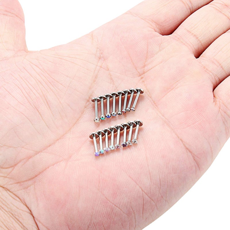 SCERRING 16PCS 16G 2mm Clear CZ Opal Internally Threaded Labret Monroe Lip Ring Tragus Nail Helix Earring Stud Piercing Jewelry Bar Length 8mm - Image 4